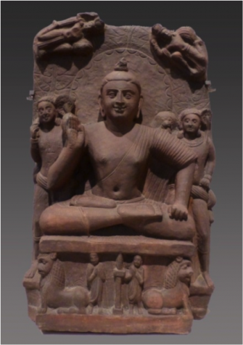 Seated Buddha, from Ahichchhatra, Uttar Pradesh, India. Kushan period, c. 1st century, sandstone. From Shuyin
