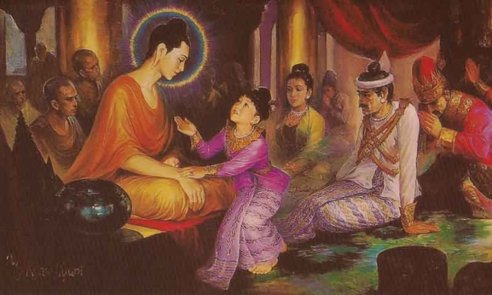 The Buddha in Kapilavastu with Rahula. From hinduwebsite.com