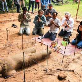 12th Century Medicine Buddha and Guardian Deity Unearthed at Angkor Archaeological Park