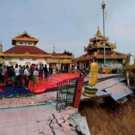 Monsoon Flash Floods and Landslides Kill 11, Damage Pagoda in Myanmar