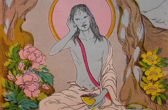 Modern representation of Milarepa, always with a hand cupped over his ear