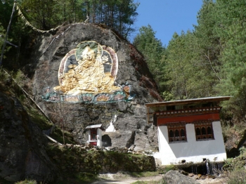 Rock picture of Padmasambhava, north of Thimphu. By Stephen Shephard.