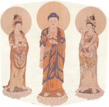 Amitabha with his bodhisattva attendants. From commons.wikimedia.org.