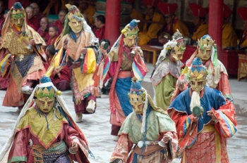 The performance of the religious rituals is guided by the traditional Tibetan music Copyright Stella Peters.