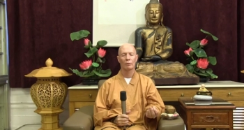 Ven. Zhi Sheng, a columnist for Buddhistdoor International, being filmed for a guided meditation. From Buddhistdoor YouTube.