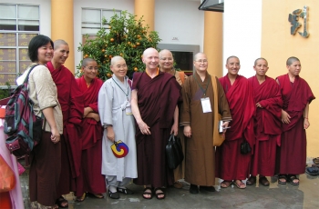 Karma Lekshe Tsomo with representatives of the 9th Sakyadhita conference. From www.sandyboucher.net.