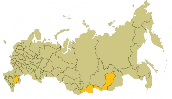 Buddhism in Russia today (yellow highlights). From Wikipedia.org.