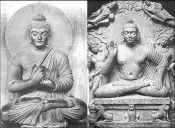 Mathura Buddha and Gandharan Buddha.