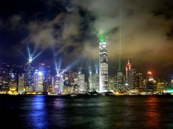 The futuristic Hong Kong skyline. From www.panoramio.com.