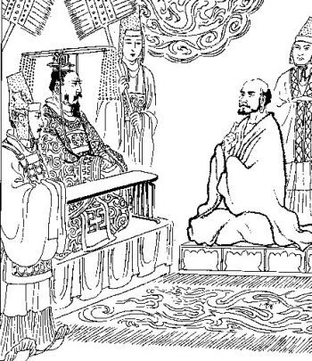 Emperor Wu of Liang sees Bodhidharma. From Baike.com.