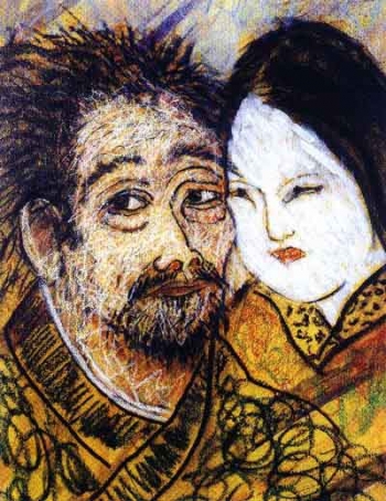 Ikkyu in love: Artwork depicting the poet's love of women. From Sassistas.com.