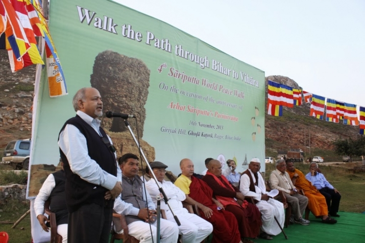 Dr. Panth speaks at the Fourth Sariputta World Peace Walk on 16th November, 2013. From Nalanda on the Move