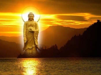 A stylized image of Amitabha and his appearance in the cosmic direction the west. From forums.hardwarezone.com.sg.