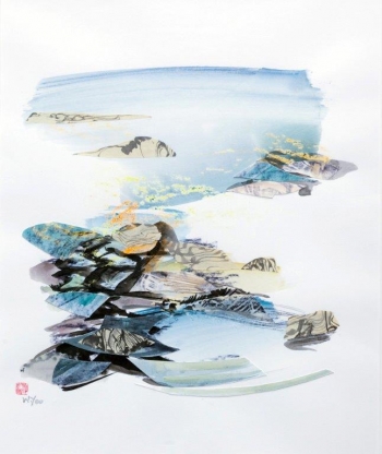 Islands (#28) 24in x 30in. Watercolour with Painted Collage. From Wendy Yeo.