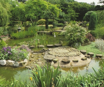 Japanese garden at Maitreya's Pureland Japanese Garden and Meditation Center in North Clifton, Nottinghamshire in the UK. From Buddhamaitreya.co.uk.