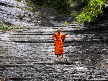 Ven. Buddhadatta at Shuvolong Waterfall, Rangamati. From John Cannon.