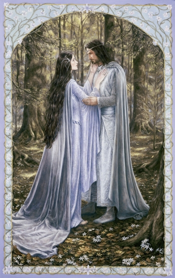The immortal elf Arwen and her human lover Aragorn from 