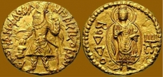Gold coin, Gandhara, Kanishka era (78–101). From the Indian Defence Forum