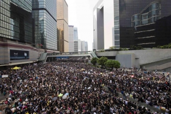 Protesters in Admiralty district, Hong Kong. From Reuters/Tyrone Siu, Wall Street Journal