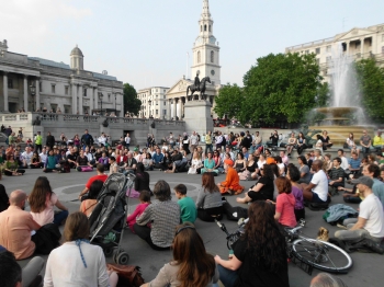 Meditation flash mob in Trafalgar Square, London, 2 June 2011. From WakeUp London