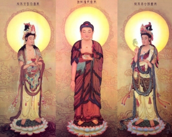 The triad of the Western Pure Land: Amitabha, Avalokiteshvara, and Mahasthamaprapta. From blog.udn.com