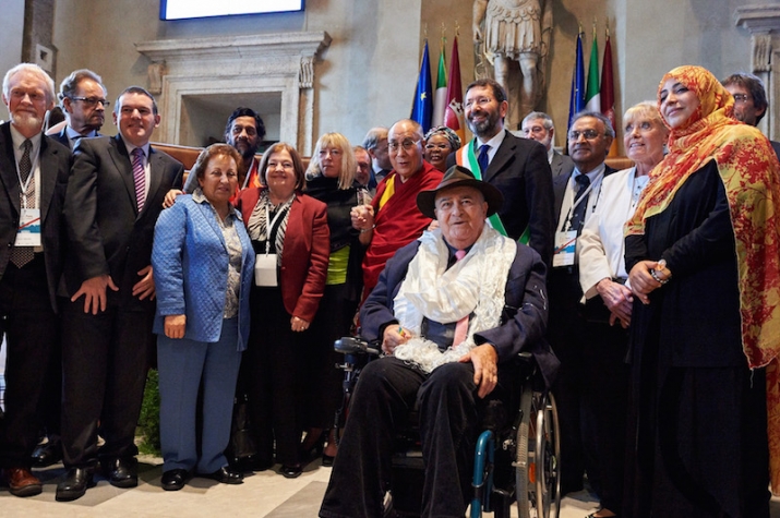Participants gathered around His Holiness the Dalai Lama, Ignazio Marino (the mayor of Rome), and Bernardo Bertolucci
