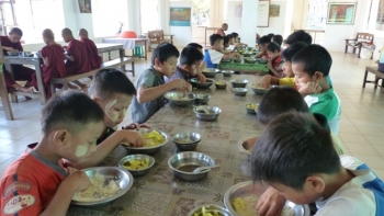 The food at most monastic schools is simple- rice and vegetables