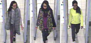 Airport security camera showing Kadiza Sultana, left, Shamima Begum, and Amira Abase on 17 February. From nytimes.com