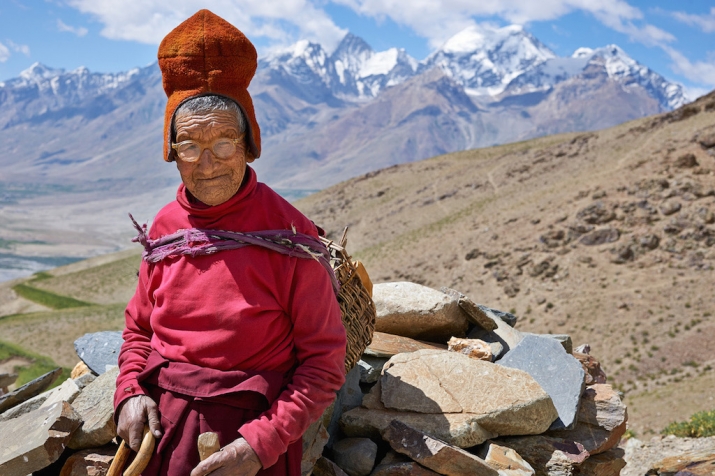 Tsering Drolkar, an 82-year-old nun from the Dorje Dzong Nunnery in Zanskar, State of Jammu and Kashmir, India