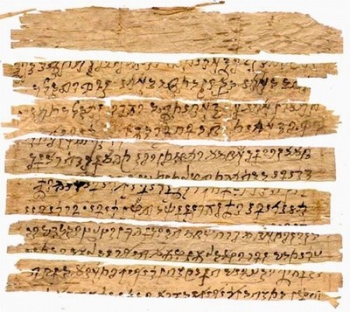 Segment of birchbark manuscript from Gandhara, 1st or 2nd century CE. From washington.edu