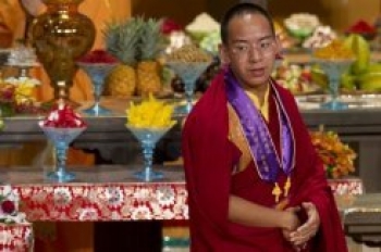 The Panchen Lama is pictured in Hong Kong on April 25. Gyaincain Norbu addressed a world Buddhist forum in his first public appearance outside the mainland.