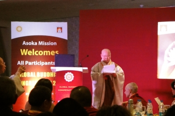 Ven. Sang Won (Bang Joo Suk), the third speaker. She is the founder and chief abbess of the Bo Muyng Sa temple in Seoul.