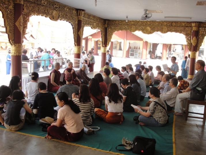 Dharma talk at Shwezigon pagoda in Bagan