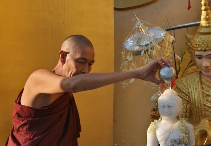 Buddha bathing at Shwedagon Pagoda in Yangon
