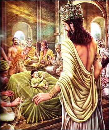 The birth of Siddhartha as witnessed by his father. From http://www.dhammatalks.net.