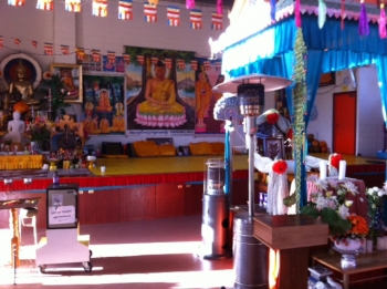 The altar and teaching throne in the main hall at Buddharangsi Temple. From Andrew. J. Williams