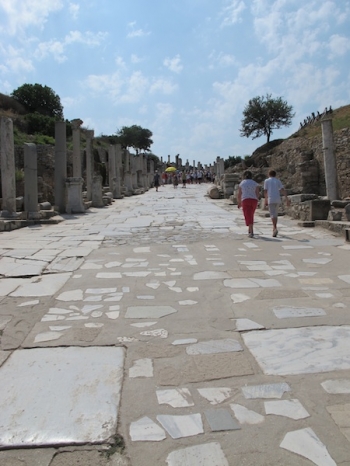 The blue and white tones of Ephesus's ancient Greek ruins