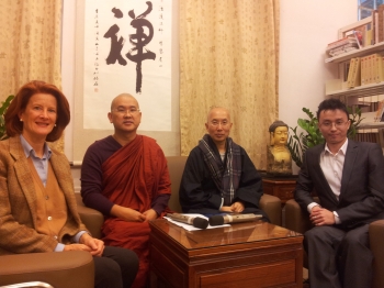 Left to right: Cathy Ziengs, Executive Coordinator of BDI, Ven. Dhammapala, Director of Buddhistdoor, Ven. Hin Hung, Director of CBS, and Raymond Lam, Editor of BDI.