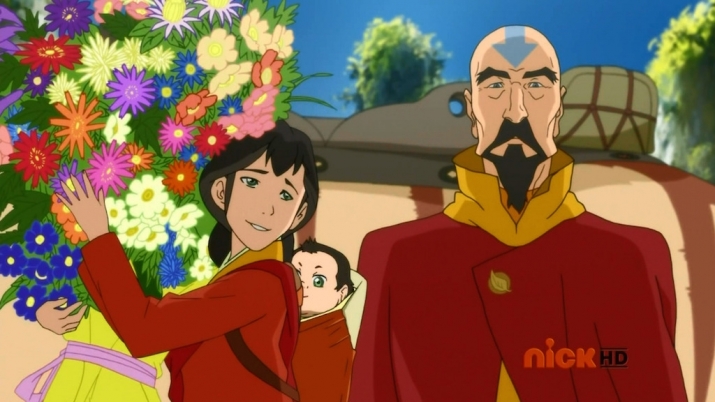 A scene of Aang and Katara's son Tenzin and his family from The Legend of Korra, sequel to Avatar: The Last Airbender. From fanpop.com