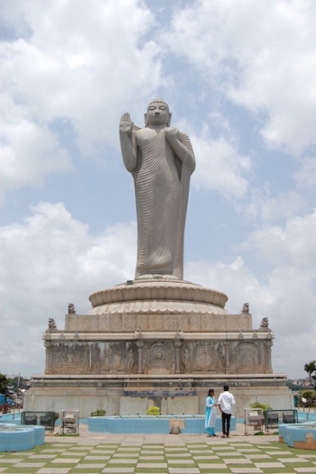 Hussain Sagar Buddha, Hyderabad, Andhra Pradesh. White granite, installed 12 December 1992. (P. 150, fig. 3.2). Photo from Catherine Becker
