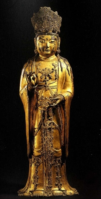 Mahasthamaprata, from an Amitabha triad. Goryeo period, 1333, gilt bronze. National Museum of Korea. From Soyon Kang