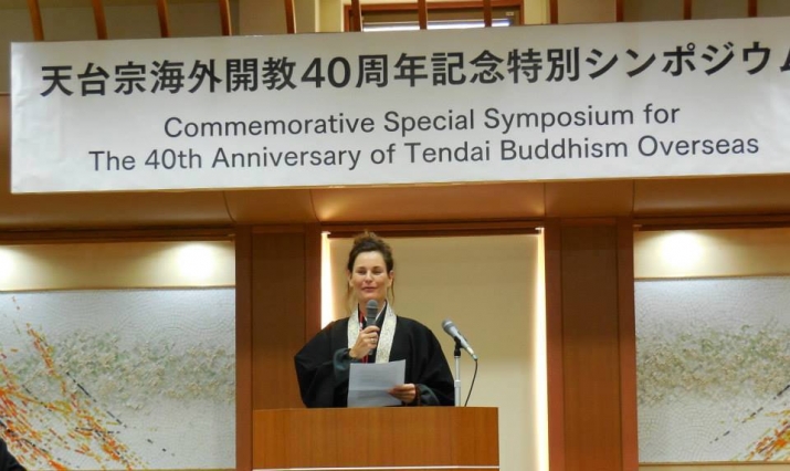 Rev. Shomon at the Commemorative Special Symposium for The 40th Anniversary of Tendai Buddhism Overseas on 28 November 2013. From Facebook