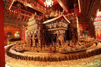 Gold Kalachakra mandala at Tsinang Monastery
