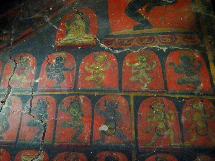 Dancing deities (detail), Wanla Sumtsek, Ladakh. Circa 12th century, mural painting. From Core of Culture