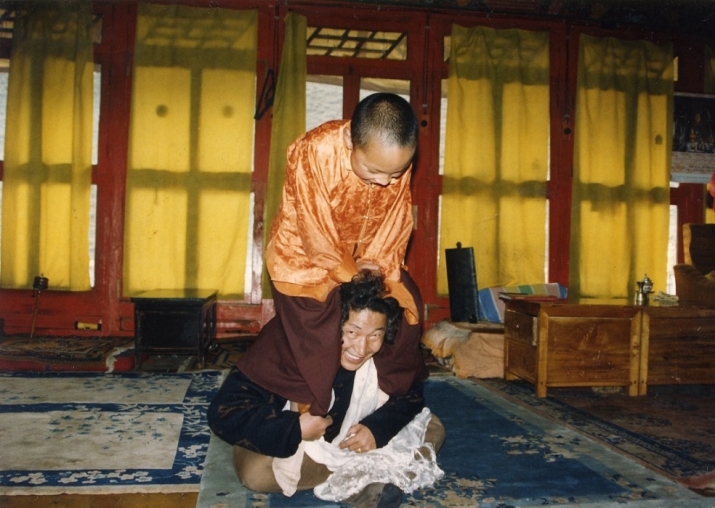 With HH the 17th Karmapa at Tsurphu Monastery near Lhasa, 1993. From Ngödup Burkhar