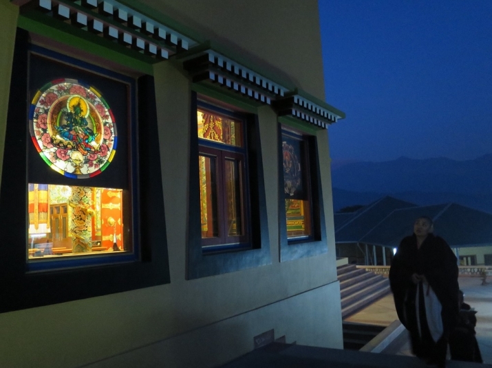 Nunnery windows at night. Copyright Dongyu Gatsal Ling Nunnery