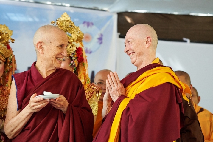 Thubten Chodron (left) wth Karma Lekshe Tsomo. Photo by Olivier Adam