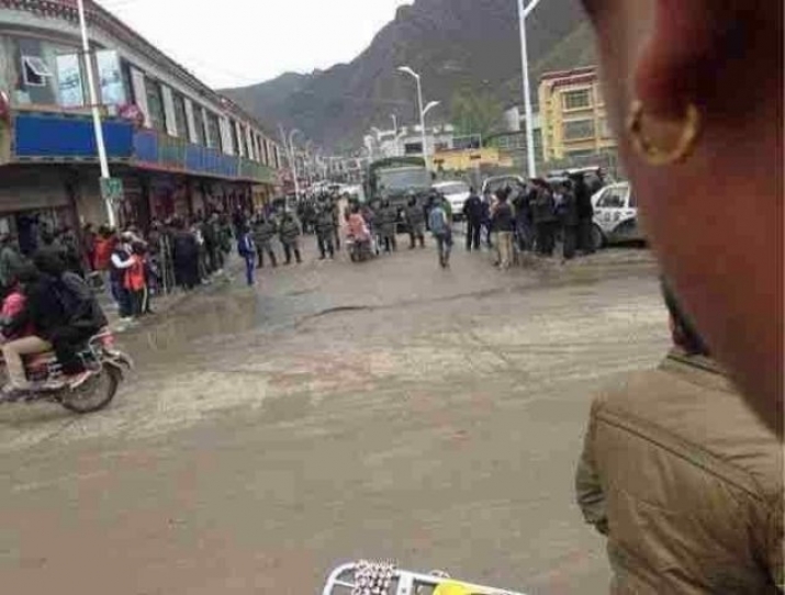 Protests have been a regular occurrence in Driru County, in the Tibet Autonomous Region. In this photo from 2013, security personnel assemble to subdue protestors. From ibtimes.co.uk