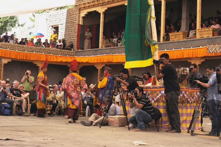 Photographers set up in the middle of the sacred dance ground like paparazzi, Sakti Gonpa, Ladakh, 2014. Photo by Jonathan Kendrew. From Core of Culture