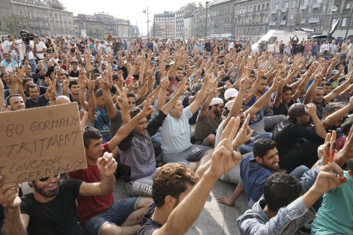 Syrian refugees demonstrate in front of the Budapest Keleti railway station, 3 September 2015. From wikipedia.org